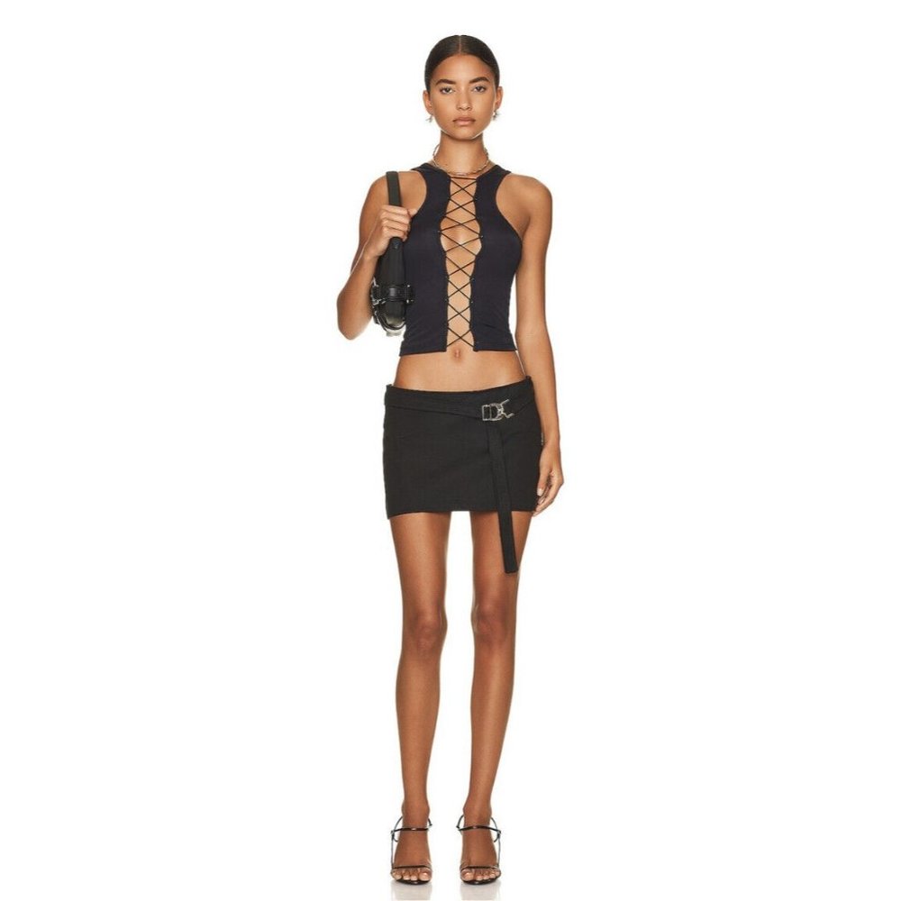 EB Denim Mini Wrap Skirt Black Cotton